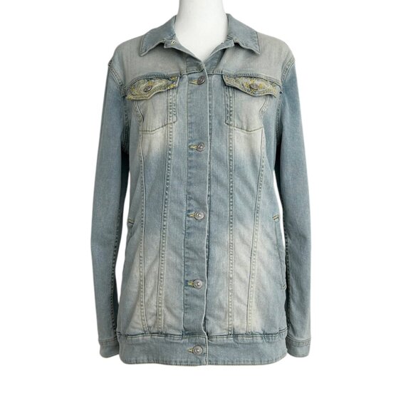 LuLaRoe Jaxon Light Wash Embroidered Denim Jacket (S) - Picture 2 of 15